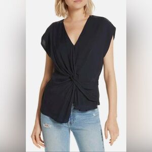 Joie Silk Twist Front V Neck Sleeveless Dark Blue Top Blouse, Women’s Size XXS